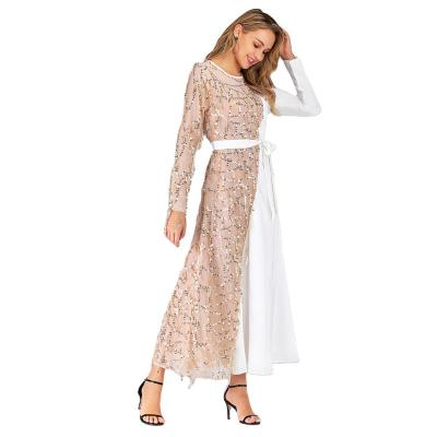 China Latest Patchwork Sequins Muslim Clothing Design Sparkle Hand Making Selling China Fashion Polyester Fabrics Malaysia 100% Prom Muslim Dress for sale