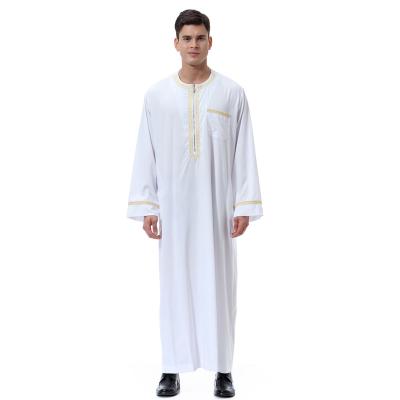 China Wholesale Traditional Arab Islamic Traditional Men's Abaya Clothing Solid Color Long Robe Eid Thobe Men's Middle Eastern Muslim Dress for sale