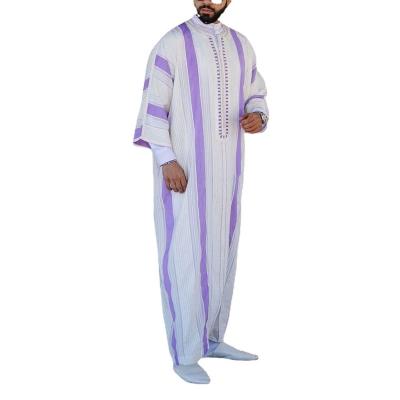 China Spring Pink Muslim Hemp Long Robe Plus Size Middle East Striped Abaya Wholesale Size Stain Men's Royal Purple Islamic Muslim Clothing for sale