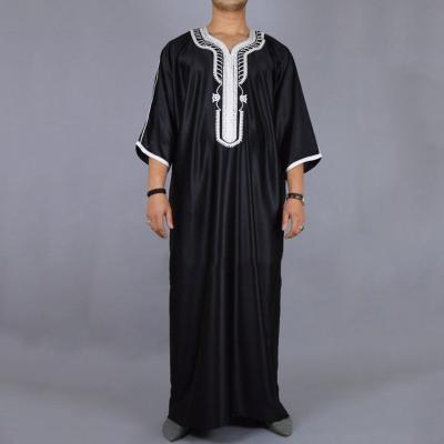 China Daffah Thobe EID Ramadan Men's Islamic Clothing Saudi Arabian Arab Islamic Clothing Wholesale Muslim Black Simple Robe African Ethnic Men's Long Robe for sale