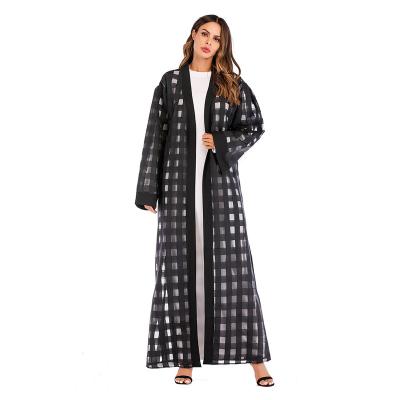 China Women's Muslim Cardigan Best Selling Muslim Cardigan Long Dress Plaid Loose Long Wrap Lace Up Long Dress for sale