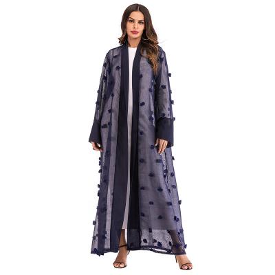 China Factory Price Muslim Three-dimensional Flower Mesh Loose Lace Up Long Cardigan Women's Sheathed Muslim Long Cardigan Dress for sale