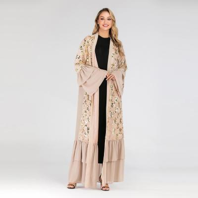 China Hot Selling New Sequin Cardigan 2022 Muslim Women's Long Dress Chiffon Trumpet Sleeve Muslim Cardigan for sale