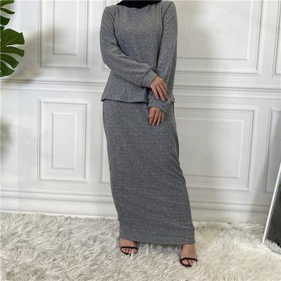 China Hot Sale Fashion Malaysia Solid Color Simple Turkish Dress Set Traditional Classic Loose Casual Wholesale Women's Muslim Suit for sale