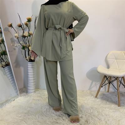 China Simple Wide Leg Pants New Arrival Fashion Women's Muslim Lace Up Pant Suits Muslim Suit for sale