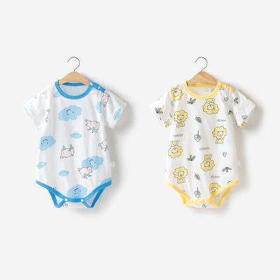 China Comfotable Summer Triangle Cartoon Boy Girl Custom Thin Fresh Baby Knitted Cotton Jumpsuit Romper for sale