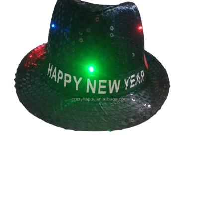 China 2021Sequin Plush Felted Hats Cap For Adult And Kid LED Light Up Fedora Hats Women Derby Cap Party Costume Accessories Dance for sale