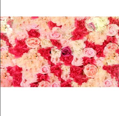 China Fabric Customized Artificial Silk Wedding Roll Up Flower Wall Rose Backdrop for sale