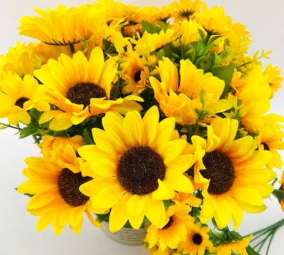 China Mini Artificial Sunflower 7forks Bouquet For Home Decoration 30CM for sale