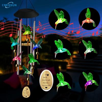 China Eco-friendly Color Changing Solar Powered Hummingbird LED Solar Lamp Outdoor Garden Wind Rings Lights for sale