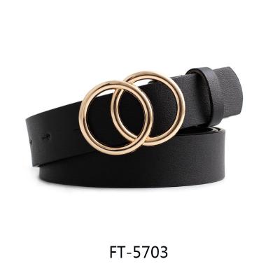 China Newspaper used 2021 New Women's Fashion PU Double Ring Ribbon Pin Ladies Luxury Black Belt for sale