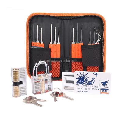 China Professional Stainless Steel 17pcs Lock Picking Tool Kit Practice Lockset Opening Kit With Black Bag for sale