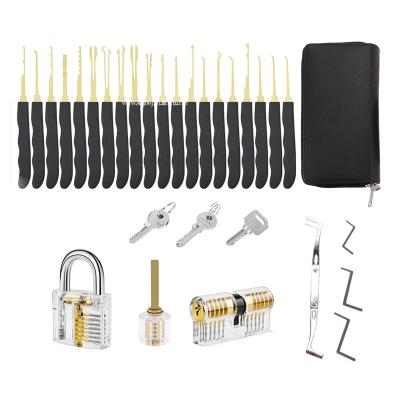 China 24pcs Stainless Steel with Transparent Padlock Lock Picking Kit Lock Pick Set Handy Locksmith Tools for sale