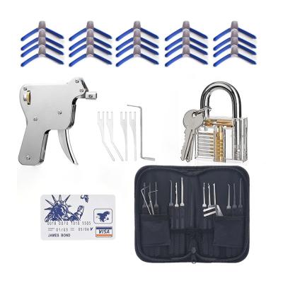 China 17pcs 304 Stainless Steel Hardware Lock Pick Stainless Steel Locksmith Tools Lockpicking Set with Hand Gun Tools for sale