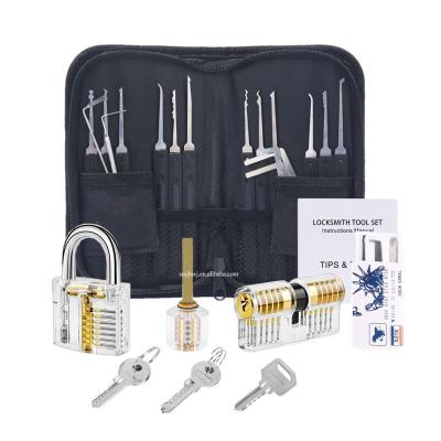 China 17pcs Stainless Steel Lock Pick Set With Padlock Practice Locksmith Tools Transparent Lock Picking Kit for sale