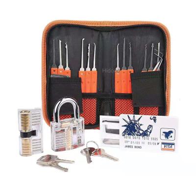 China 17 PCS Stainless Steel Lock Picking Set With Black Bag Practice Locksmith Tools Lock Pick Kit For Beginners for sale