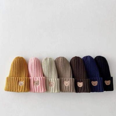 China INS baby children's clothing baby embroidered bear head candy color woolen hat winter for sale