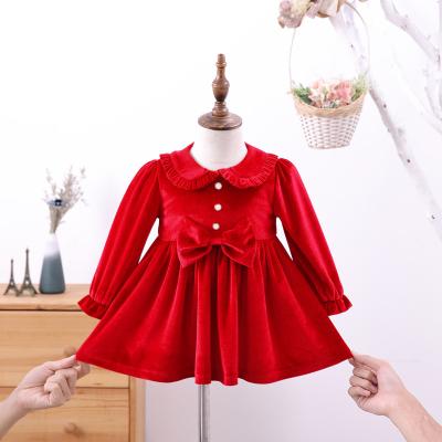 China Sustainable Princess Dress Bow Dress 2021 Velvet Baby Long Sleeve Dress for sale