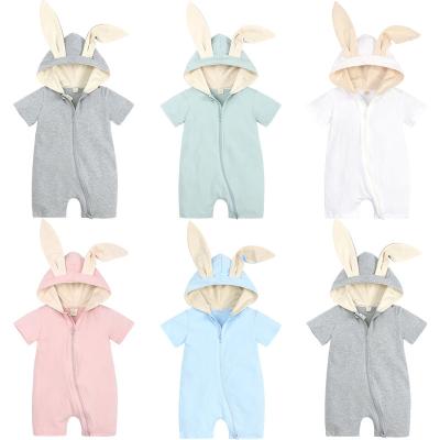 China Cotton 2022 New Baby Cartoon Overalls Girls Boys Girls Hooded Zipper Rompers Cartoon Rabbit Ear Overalls for sale