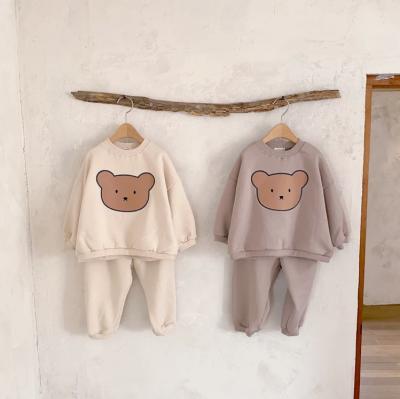 China Autumn Toddlers Soft Cotton Sweatshirts Anti-Shrink Pants Clothing Set Bear Printed Baby 2PCS Set for sale