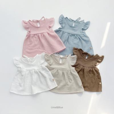 China Antibacterial Babies' Clothing Sets 2021 Summer Girls Cotton Slolid Rocket Sleeves Tops And Shorts Baby 2pcs Set for sale