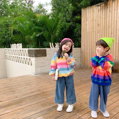 China 2021 Autumn Rainbow Striped Sweater Children Sweater Boys And Girls Sweater Breathable Loose Top for sale