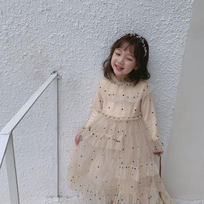 China 2021 New Anti-Static Ruffles Dots Mesh Full Sleeves Girls Dress for sale