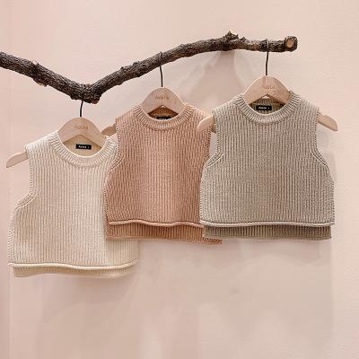 China 2021 Spandex/Cotton Kids Vest Babies Pure Round Neck Solid Knitted Sleeveless Sweater for sale