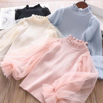 China Autumn Children's Wool Sweater Solid Color Breathable Breathable Sleeves Mesh Sweater for sale