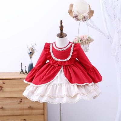 China 2021 Girls Breathable Lolita Dress Red Flare Sleeve Princess Dress for sale