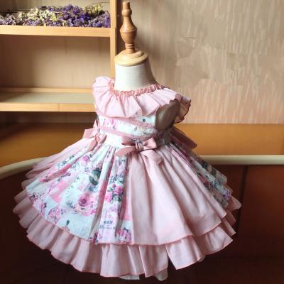 China D0127# 2 Pcs Anti-Static 2 Pcs Court Green Flowers Spanish Princess Dress Christmas Lolita Dress For Babies Kids Dresses For Girl for sale