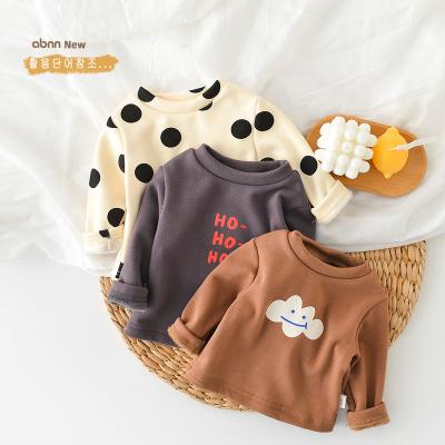 China Anti-wrinkle 2021 winter boys and girls solid color polka dot plus velvet thickening basing shirt tops for sale