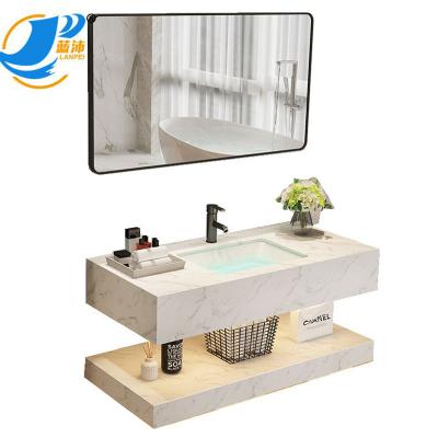 China Modern White Bathroom Double Cabinet Marble Square Bathroom for sale