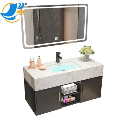 China 2022 modern hot sale led touch screen bathroom mirror cabinet artificial marble bathroom cabinet for sale