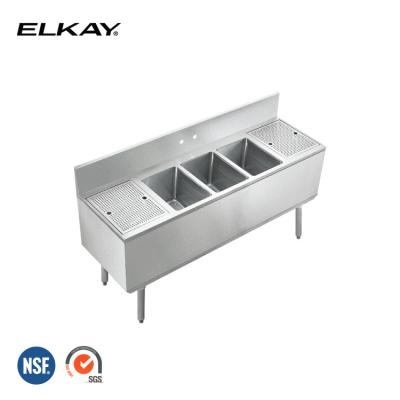 China NSF Commercial Customized Stainless Steel Hotel Restaurant Cafe Compartment Scullery Triple Sink UB-3C60X24-2-12X for sale