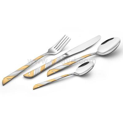 China 24 pcs high quality stainles viable flatware gold and matte/sand steel flatware set with pvc coating gift box for sale