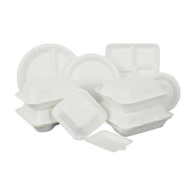 China 9inch 3 Compartment 9inch Biodegradable Compostable 90 Days Biodegradable Food Grade Boxes Bagasse Take-Out Packaging Tray for sale