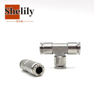 China Material of Construction Shops 8mm Union Tee Type Stainless Steel 3 Way Pneumatic Tube Connect Push Fit Fit for sale