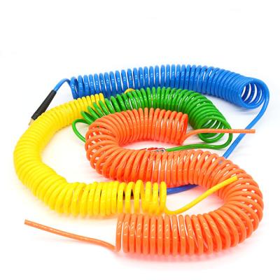 China 3/8 PU 1/4 Polyurethane Coils Pneumatic Airline Tubing Spiral Coiled Air Hose With Quick Connect Fittings for sale