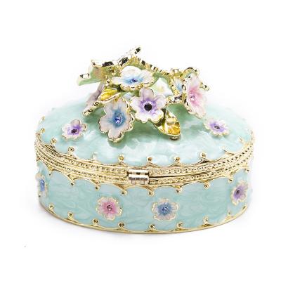 China Hot Selling Fashion Metal Around Blue Untraceable Cute Trinket Jewelry Box Trinket Favor Box for sale