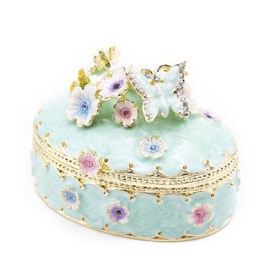 China Metal Metal Best Selling Oval Blue Metal Trinket Boxes Round Trinket Box Small Trinket for sale