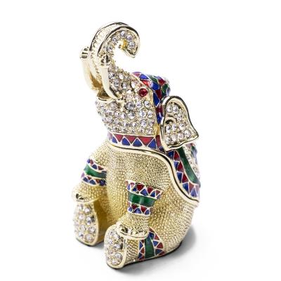 China Best Small Metal Elephant Gold Rhinestone Metal Trinket Boxes Trinket Box Sale Unique Gift for sale