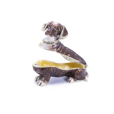 China Best Selling Metal Dog Brown Metal Trinket Boxes Unique Trinket Box Gift for sale