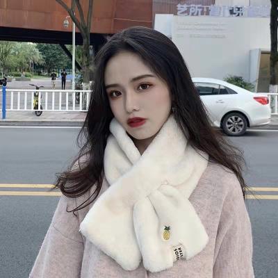 China Wholesale-Medium Loose Cute Imitation Rabbit Rex Plush Scarf Female Autumn And Winter Warm Scarf for sale