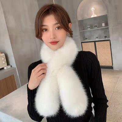 China Warm Thickened Women Imitation Fox Fur Scarf New Medium Hairy Fur Cross Collar Scarf for sale