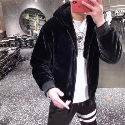 China 2022 Trend Faux Fur Jacket Men's Breathable Mink Velvet Gold Seal Fur Hooded Casual Warm Tops for sale