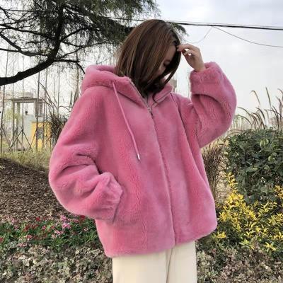 China 2022 breathable new women's all-in-one Korean style lamb and sheep fur coat hooded shearling fur coat for sale