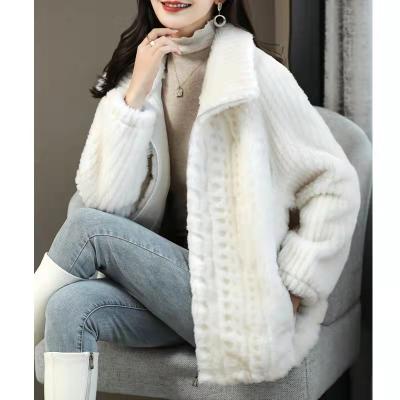 China New Women's Sheep Shearling Coat Lambswool Twist Fur Coat Sweater Stand Collar Zipper Breathable Sweater for sale