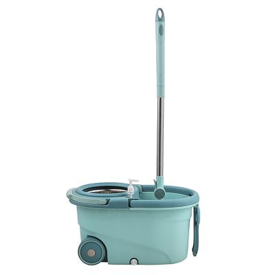 China Sustainable Household Rotary Mop Double-Drive Stainless Steel Rod Floor Lazy Mop With 2 Microfiber Heads for sale