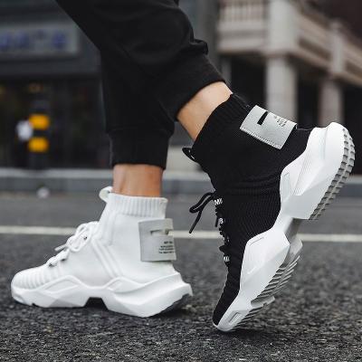 China Wholesale Casual Shoes White Black White Porcelain Anti-Smell Mens Sports High Top Knit Sneakers Custom Made Mens Sock Fashion Shoes Short Boots for sale